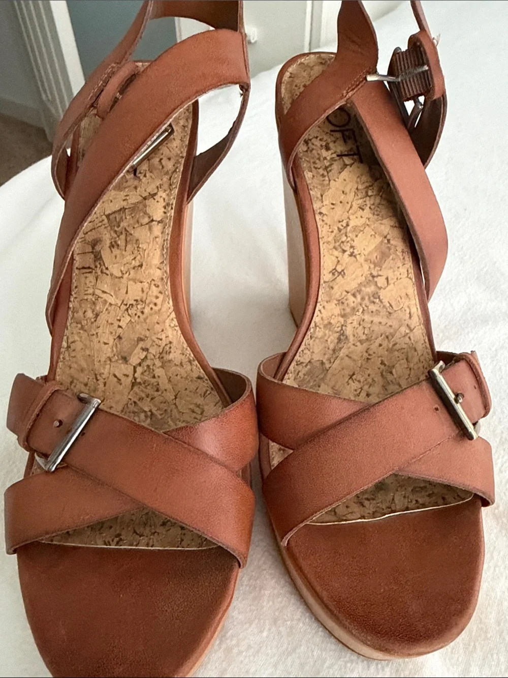 Women’s Brown Leather 5” Wedge Sandals with Buckle Straps